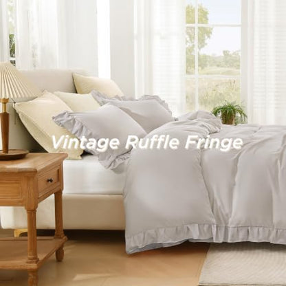 Andency Linen Ruffle Duvet Cover Queen, Shabby Chic Farmhouse Bedding Set