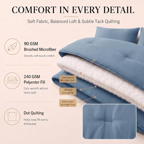 CozyLux Queen Comforter Set Grayish Blue, 7 Pieces Bed in a Bag