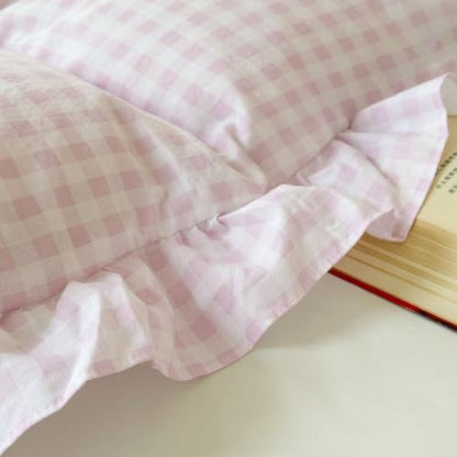 NSNLGSGC Pink Gingham Ruffle King Duvet Cover