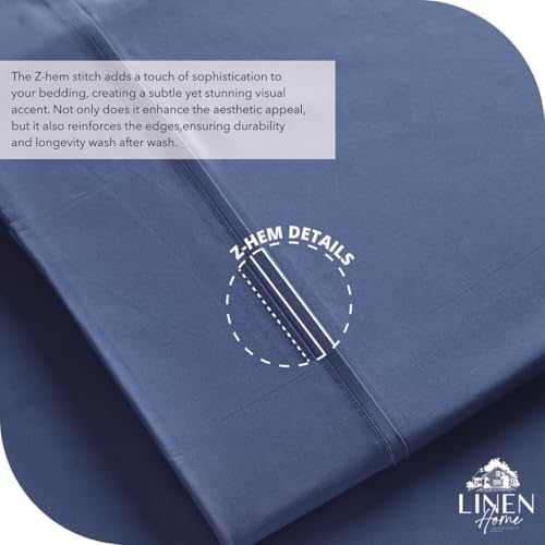 Linen Home 100% Cotton Percale Sheets Twin Size Pack of 2, Dark Blue, Deep Pocket, 6 Pieces Set- 2 Flat, 2 Fitted and 2 Pillowcases, Crisp Cool and Long Staple Strong Bed Linen
