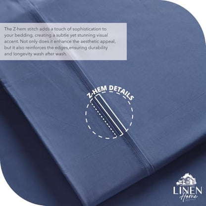 Linen Home 100% Cotton Percale Sheets Twin Size Pack of 2, Dark Blue, Deep Pocket, 6 Pieces Set- 2 Flat, 2 Fitted and 2 Pillowcases, Crisp Cool and Long Staple Strong Bed Linen