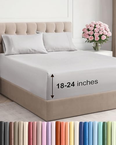 Extra Deep Full Sheet Set - 4 Piece Breathable Cooling Sheets - French Grey