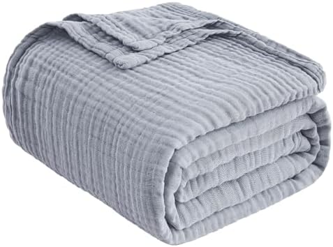 EMME Muslin Blankets for Adults Throw Blanket for Couch Breathable Gauze Soft Lightweight Airy Dusty Blue Super King 120" x 94"