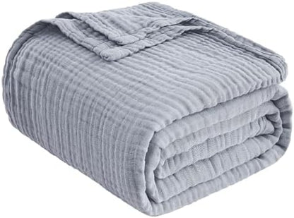 EMME Muslin Blankets for Adults Throw Blanket for Couch Breathable Gauze Soft Lightweight Airy Dusty Blue King 108" x 90"