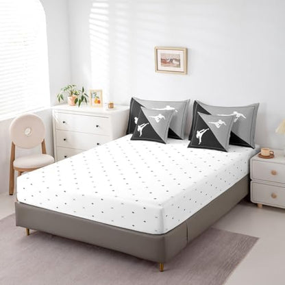 Castle Fairy Teens Adult Taekwondo Comforter Set King Size 7 Pcs Black Gray Bedding Set with Comforter,Sheet Set,Pillowcase and Sham Japanese Style Bed Set Kungfu Bedding for Room Decorative
