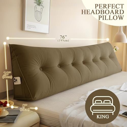 DANGHOOGY Headboard Pillow King, Large Triangular Wedge Headboard Pillow for Reading and Resting, Backrest Positioning Support Pillow with Removable Cover (Brown)