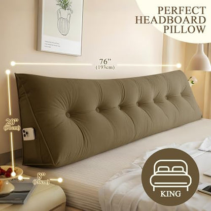 DANGHOOGY Headboard Pillow King, Large Triangular Wedge Headboard Pillow for Reading and Resting, Backrest Positioning Support Pillow with Removable Cover (Brown)