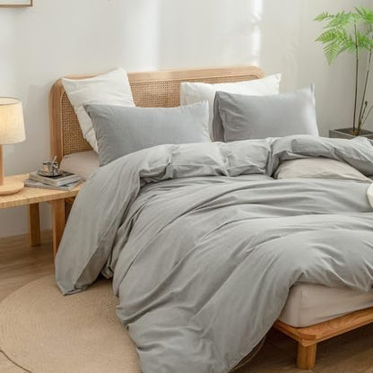 BESTOUCH Cotton Solid Duvet Cover Set Linen Feel Light Grey Super King Plus
