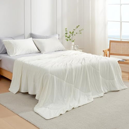 Cozy Bliss Cooling Comforter Twin Size, Cooling Blankets for Hot Sleepers and Night Sweats, Cream Summer Comforter for Twin Size Bed, Breathable Soft Lightweight Silk Smooth