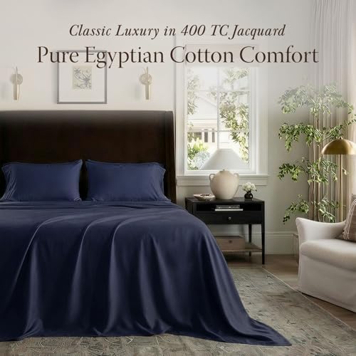 Threadmill 400TC Egyptian Cotton Queen Sheet Set, Sateen, Folkstone Blue