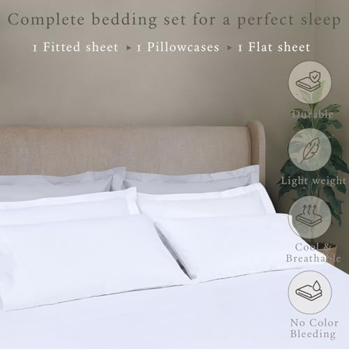 Threadmill 500 Thread Count Cotton Queen Sheet Set, Sateen, Solid, White
