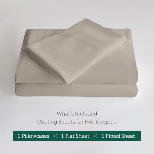 Cooling Sheets Set Twin Size, Viscose Derived from Bamboo for Hot Sleepers | Deep Pocket Up to 15 Inch | Silky Soft & Breathable Bedding - 3PC (Twin, Wheat)