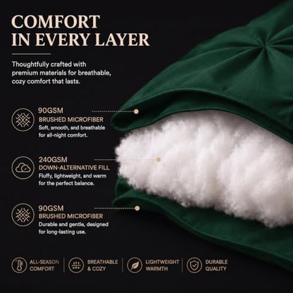 CozyLux Oversized Queen Comforter Set Emerald Green, 7 Pieces Bed in a Bag