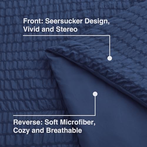 Love's cabin Seersucker Dark Blue Queen Comforter Set