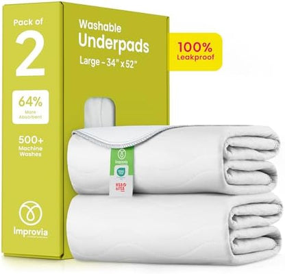 IMPROVIA® Washable Underpads, Heavy Absorbency Reusable Incontinence Pads