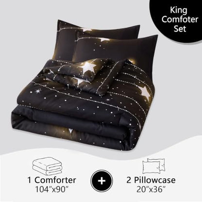 Caressma Black Comforter Set Shooting Star Galaxy King Size 3 Pieces