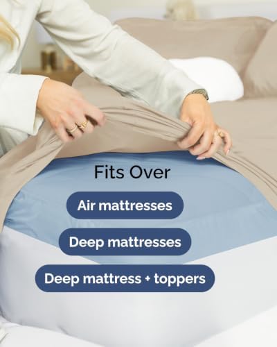 Extra Deep Flex Top Split Head King Sheet Set - 6pc Cooling Sheets - Cream