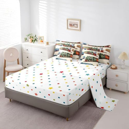 Erosebridal Boys Train Full Comforter Set with Sheets for Home, Vintage Steam Train Bed in A Bag, Steam Engine 7 Pieces Bedding Set, Transportation Vehicle Bed Sets for Kids Teen Men Bedroom
