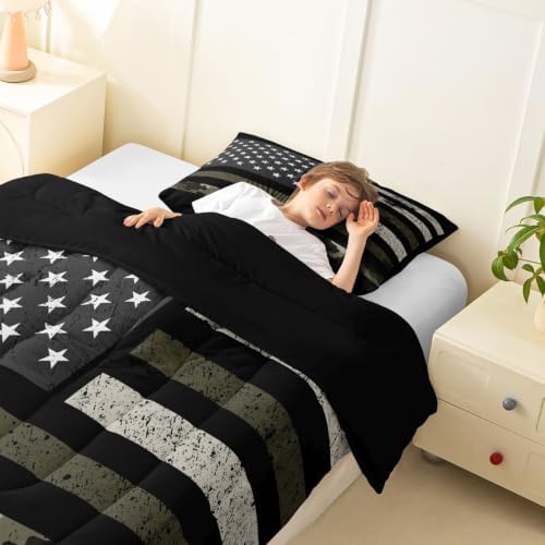 Feelyou Camo American Flag Comforter Set Toddler Bedding Set for Kids Boys