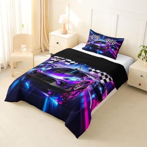 Feelyou Boys Sports Car Comforter Set All Season Racing Car Bedding Set with 1 Pillow Cases Extreme Sports Microfiber Kids Toddler Bedclothes Bedroom Decor Duvet Quilt Breathable Soft Lightweight