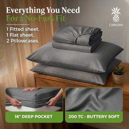 Cariloha Aloha Soft 4-Piece Sheet Set | Shade Gray | Full | Made from 100% Viscose derived from Bamboo | Introductory Sheet Line