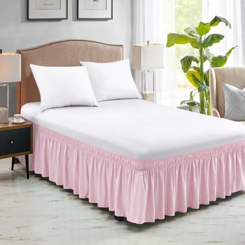 FreshCulture Queen Bed Skirt, Elastic Wrap Around Bed Skirt Queen Size, Bed Skirts for Adjustable Bed, Easy Fit with 18 Inch Drop Length, Hotel Quality Dust Ruffle for Queen Bed (Dusty Pink)