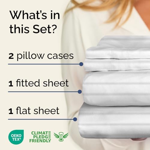 King 4 Piece Striped Sheet Set - Soft, Breathable & Cooling - Misty Stripes