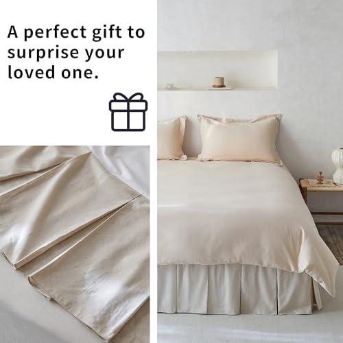 BISELINA French Linen Pleated Bed Skirt, 18" Tailored Draped Natural Linen-Cotton Blend Basic Dust Border Soft Comfort Farmhouse Bedding (18" King, Linen)