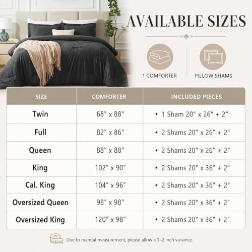 CozyLux Oversized Queen Comforter Set 98x98, Heathered Black, 3 Pieces