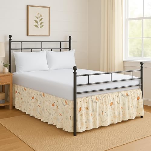 Mattress-Homes Printed Ruffled Bed Skirt Split Corners with Platform Tailored Fit Wrinkle Free Ultra-Soft Microfiber Dust Ruffle Twin 21" Drop Birdsong Bliss