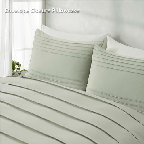 Oli Anderson 3PCS Pleated Duvet Cover Set, Mist Sage, King