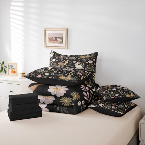 Feelyou Cute Deer and Rabbit 7 Piece Bedding Set for Kids