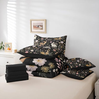 Feelyou Cute Deer and Rabbit 7 Piece Bedding Set for Kids