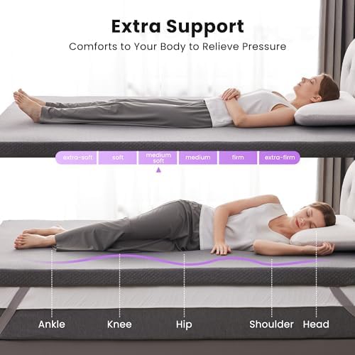 INWEEK 3 Inch Gel Memory Foam Mattress Topper Full Size, Pad for Back Pain, Bed Topper with Removable Soft Cover, CertiPUR-US Certified,Grey