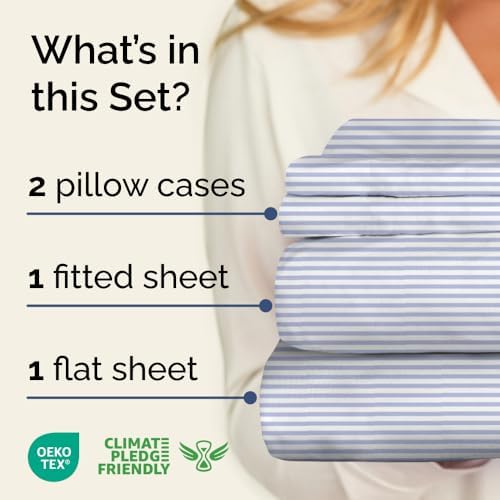 King 4 Piece Striped Sheet Set - Soft, Breathable & Cooling - Cloud Stripes