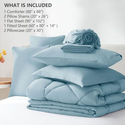 CozyLux Queen Comforter Set 88"x88" Light Blue - 7 Piece Bed in a Bag