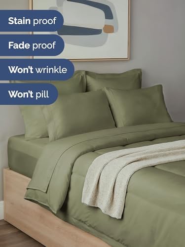 Full Comforter Set - 7 Piece Bed in a Bag Full Size Bed Set - Sage Green