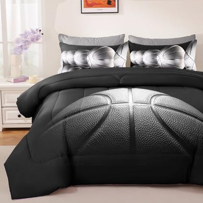 Basketball Comforter Set Full Size for Boys Kids Teens All Season Sports Theme Basketball Bedding Sets Teenage Bed Bedrooom Set 3 Pieces with Pillowcases,