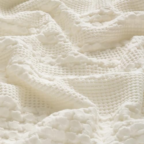 PHF Cotton Waffle Pillow Shams Standard Size 20" x 26", Ivory, No Insert
