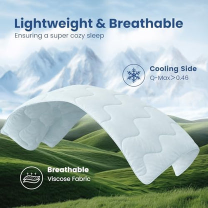 Cozy Bliss Cooling Comforter Twin Size x Sorona® Viscose Natural Fiber, Reversible Silky Smooth Cooling Blanket with Q-Max＞0.45 for Hot Sleepers & Night Sweats, Cool Blue, 68"x90"