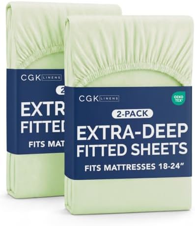 CGK Linens 2 Pack Extra Deep Queen Fitted Sheets - Light Sage Green