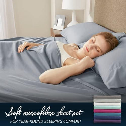 Comfort Spaces Microfiber Set 14" Deep Pocket, Wrinkle Resistant All Around Elastic-Year-Round Cozy Bedding Sheet, Matching Pillow Cases,4pieces, Twin, Light Gray,CS20-0119