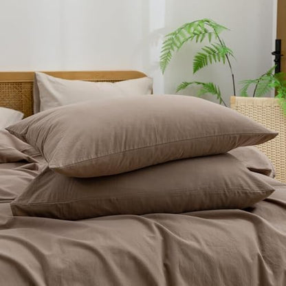 BESTOUCH Cotton Solid Duvet Cover Set Pine Bark Brown Alaska King