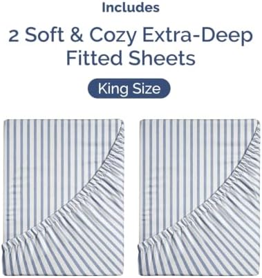 CGK Linens 2 Pack Extra Deep King Fitted Sheets - Blue Stripes