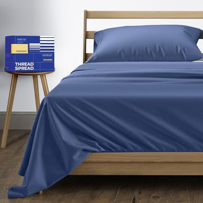 THREAD SPREAD Twin XL Size Bed Sheets Set, Luxury 1000 Series 100% Egyptian Cotton Sheets Twin XL Size (3 PC, Deep Blue), Silky Soft, Cooling, Sateen Weave, 16" Deep Pocket Hotel Quality Sheet Set