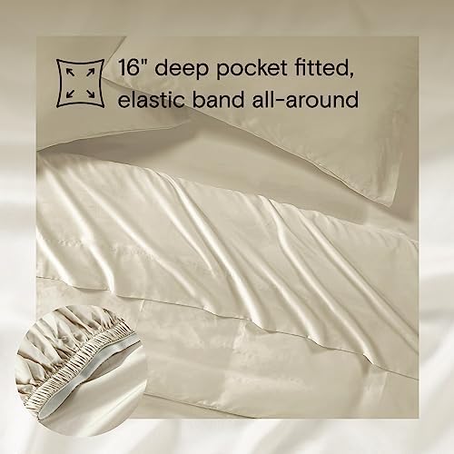 Sijo AiryWeight Tencel Sheet Set, 100% Lyocell Derived from Eucalyptus, Buttery Soft, Architectural Digest Best Cooling Sheets Winner - 4pc - 2 Pillowcases 1 Fitted 1 Top (Fog, Cal King)