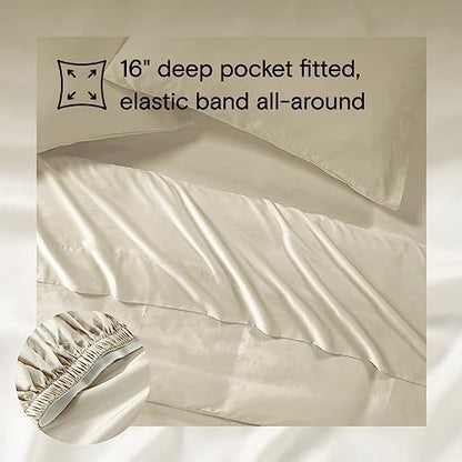 Sijo AiryWeight Tencel Sheet Set, 100% Lyocell Derived from Eucalyptus, Buttery Soft, Architectural Digest Best Cooling Sheets Winner - 4pc - 2 Pillowcases 1 Fitted 1 Top (Fog, Cal King)