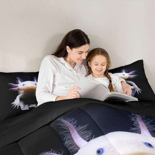 Castle Fairy Cute Axolotl Play Gamer Bed Comforter Set Queen Size,Axolotl Super Soft Microfiber Bedding Set for Girls Boys,Mexican Animal Decorative Quilter Set