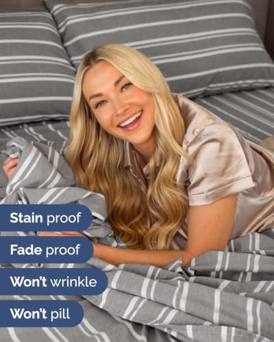 Extra Deep Flex Top Split Head King Sheet Set - 6pc Sheets - Grey Stripes