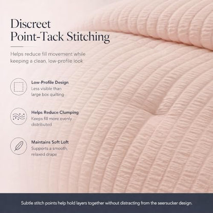 CozyLux Oversized King Comforter Set 120x98, 7-Piece Blush Pink Seersucker